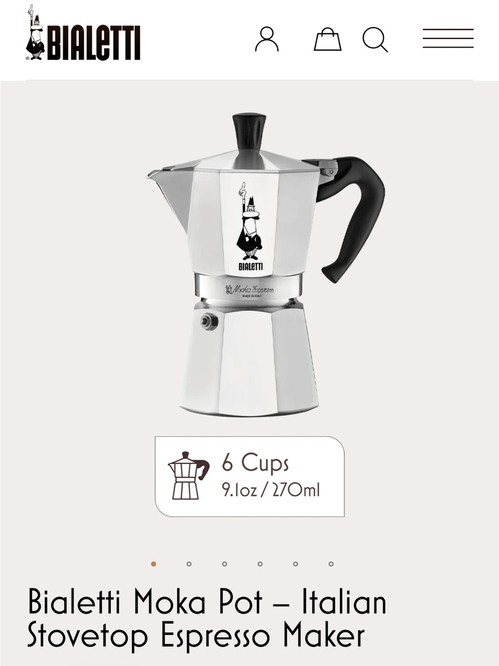 Bialetti Moka Express Stovetop Espresso Maker - Silver (6 Cup)
